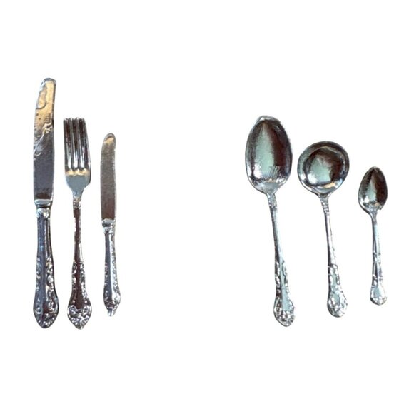 Vtg Marx Little Hostess Set of 6 Silverware Flatware 2 Knives 3 Spoons Fork - Picture 1 of 7